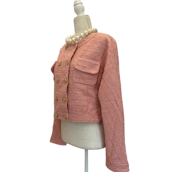 Love Shack Fancy NWT Keiran jacket Goldtone buttons Pastel Peony Pink - Picture 12 of 13